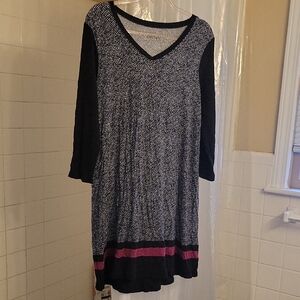 DKNY Black and White Long Sleeve Dress with Pink Accent